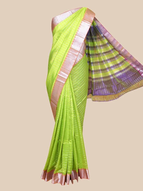 

The Chennai Silks Green & Silver-Toned Checked Pure Cotton Fusion Mangalagiri Saree