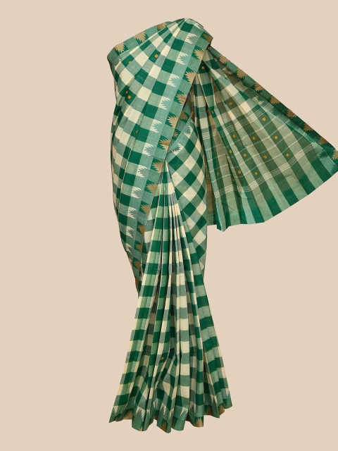 

The Chennai Silks Green & Beige Checked Zari Pure Cotton Chettinad Saree