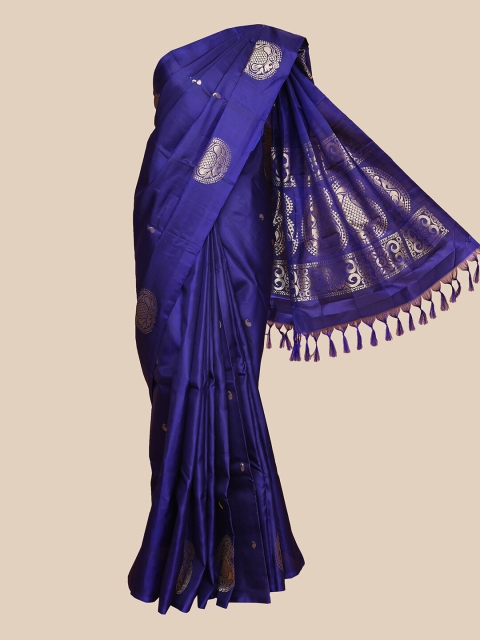 

The Chennai Silks Navy Blue & Gold-Coloured Zari Handloom Pure Silk Kanjeevaram Saree