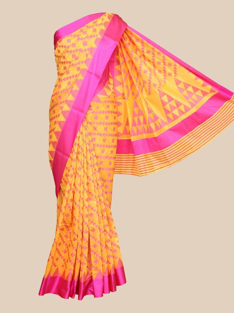 

The Chennai Silks Yellow & Pink Woven Design Fusion Chanderi Saree