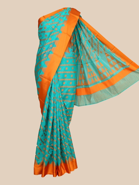 

The Chennai Silks Green & Orange Printed Chanderi Saree