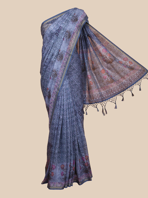 

The Chennai Silks Blue & Brown Ethnic Motifs Chanderi Saree
