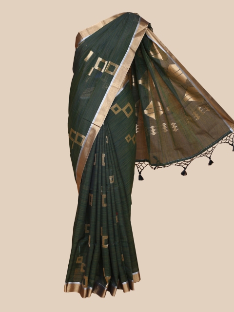 

The Chennai Silks Green & Gold-Toned Zari Silk Cotton Maheshwari Saree
