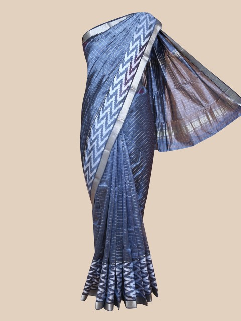 

The Chennai Silks Blue & White Checked Zari Pure Cotton Mangalagiri Saree