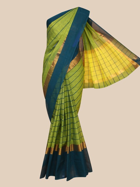 

The Chennai Silks Green & Blue Striped Pure Cotton Fusion Chettinad Saree