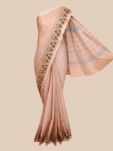 

The Chennai Silks Peach-Coloured & Black Zari Pure Cotton Chettinad Saree