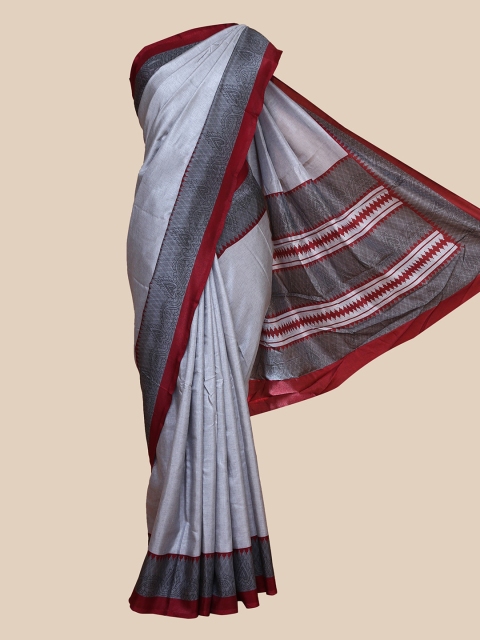 

The Chennai Silks Grey & Maroon Printed Border Saree