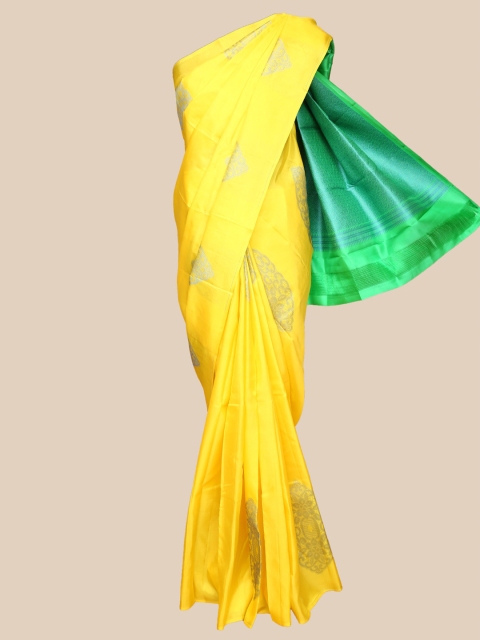 

The Chennai Silks Yellow & Green Woven Design Zari Pure Silk Kanjeevaram Saree
