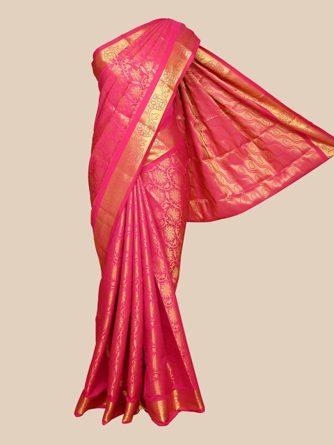 

The Chennai Silks Pink & Gold-Toned Floral Art Silk Saree