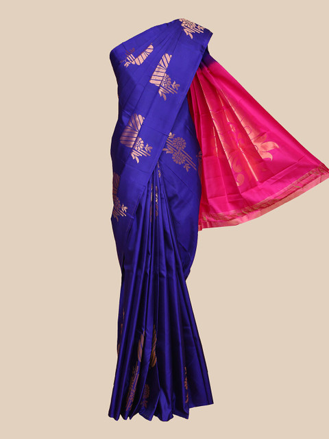 

The Chennai Silks Navy Blue & Gold-Toned Woven Design Pure Silk Kanjeevaram Saree
