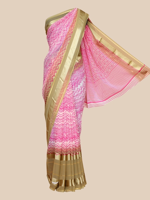 

The Chennai Silks Off White & Pink Geometric Printed Saree