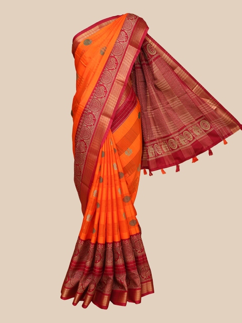 

The Chennai Silks Orange & Maroon Ethnic Motifs Printed Saree