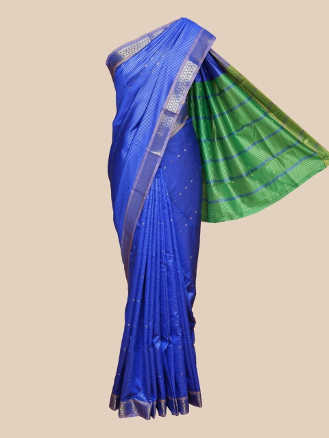

The Chennai Silks Blue & Green Striped Zari Border Art Silk Saree