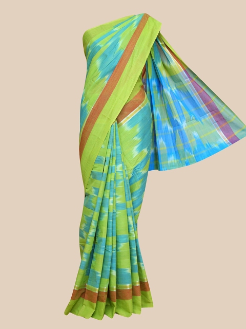 

The Chennai Silks Green & Blue Printed Fusion Saree