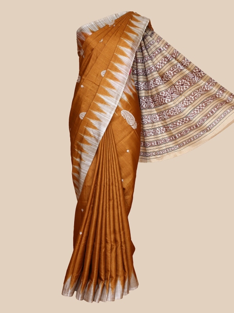 

The Chennai Silks Mustard & White Paisley Saree