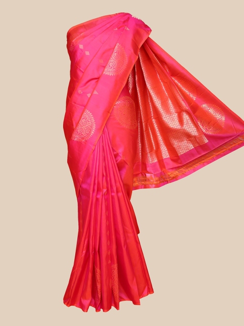 

The Chennai Silks Pink & Gold Ethnic Motifs Pure Silk Kanjeevaram Saree