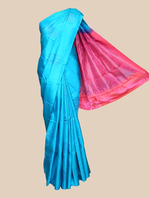 

The Chennai Silks Blue & Pink Ethnic Motifs Pure Silk Handloom Kanjeevaram Saree