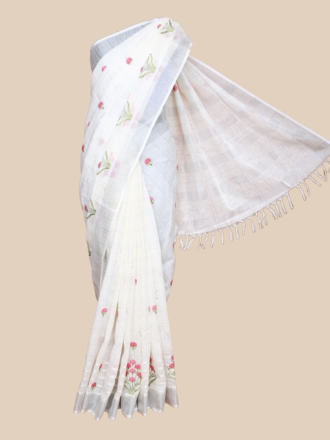 

The Chennai Silks Off White & Pink Floral Embroidered Saree