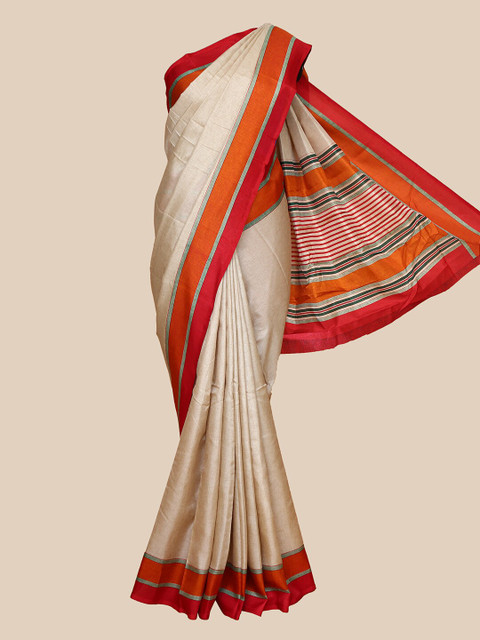 

The Chennai Silks Beige & Orange Saree