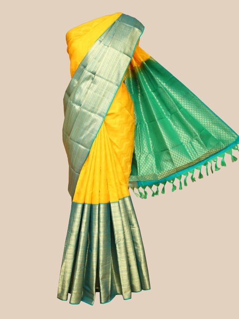 

The Chennai Silks Yellow & Green Pure Silk Kanjeevaram Saree