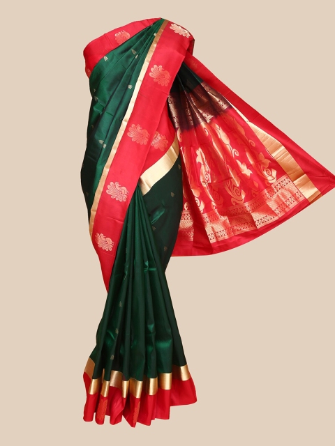 

The Chennai Silks Green & Red Ethnic Motifs Zari Pure Silk Handloom Kanjeevaram Saree