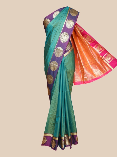 

The Chennai Silks Sea Green & Purple Woven Design Art Silk Fusion Saree