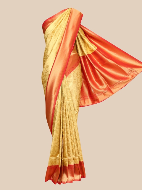 

The Chennai Silks Gold-Toned & Maroon Floral Zari Patola Saree