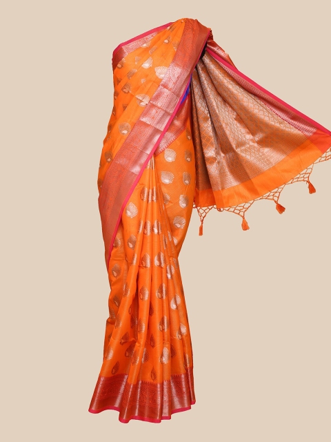 

The Chennai Silks Orange & Gold-Toned Woven Design Silk Cotton Fusion Maheshwari Saree