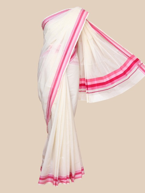 

The Chennai Silks Off White & Pink Pure Cotton Kasavu Saree