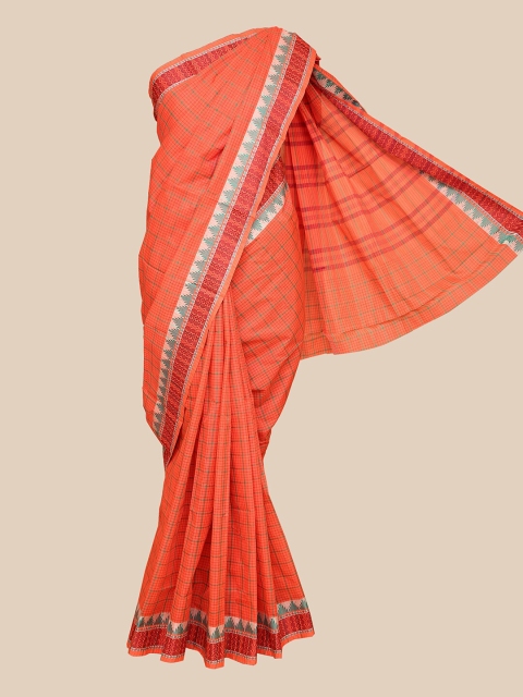 

The Chennai Silks Orange & Beige Checked Pure Cotton Chettinad Saree