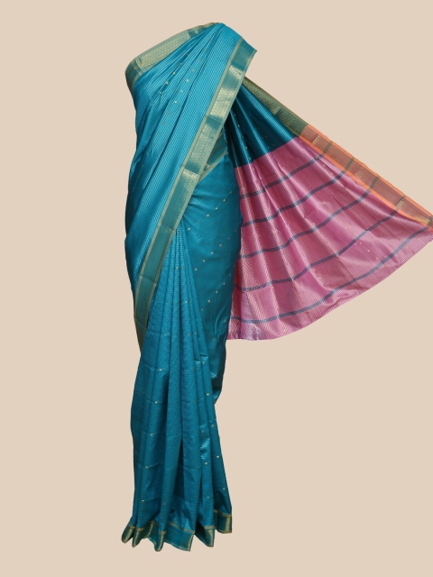 

The Chennai Silks Teal & Pink Striped Zari Art Silk Saree