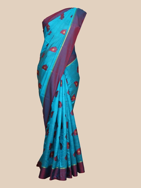 

The Chennai Silks Blue & Burgundy Floral Chanderi Saree