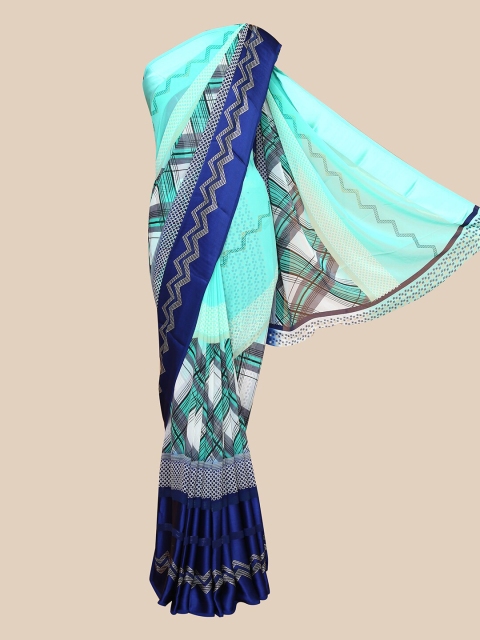 

The Chennai Silks Sea Green & Blue Geometric Printed Saree