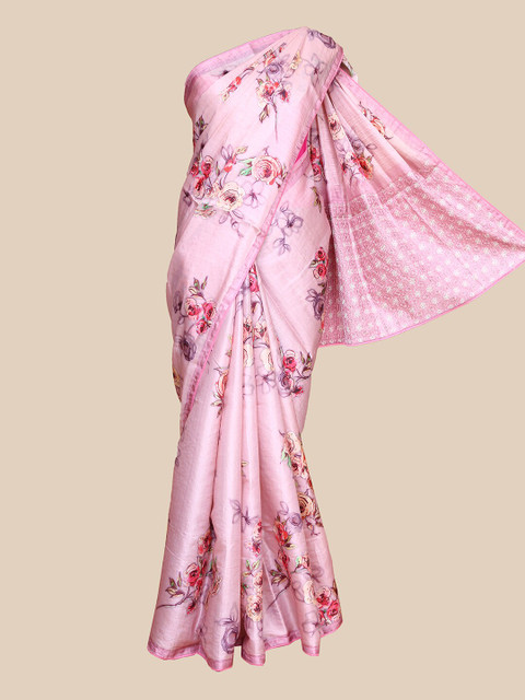 

The Chennai Silks Pink Floral Printed Dupion Saree
