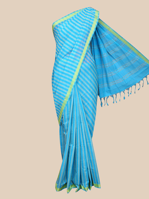 

The Chennai Silks Blue & Green Striped Pure Andhra Cotton Saree