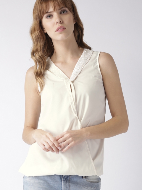 

Ms.Taken Women White Beaded Overlapping Top