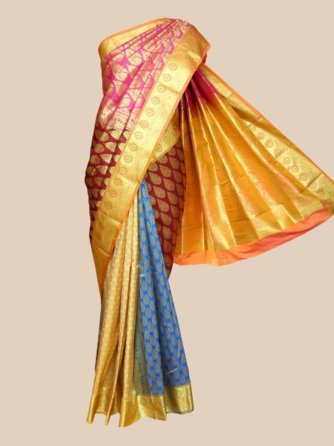 

The Chennai Silks Pink & Gold-Toned Ethnic Motifs Zari Pure Silk Arani Saree