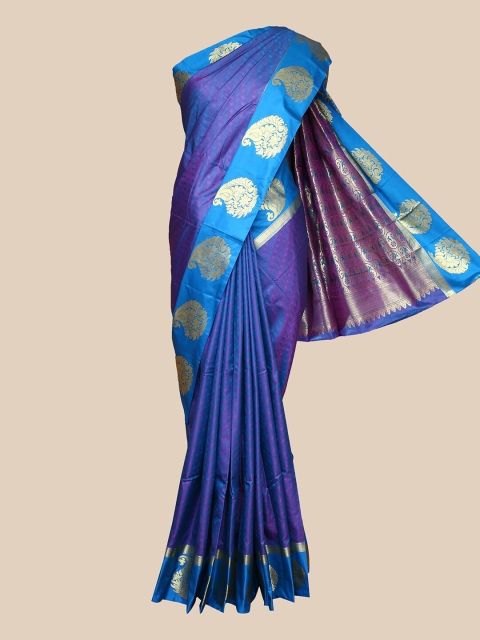 

The Chennai Silks Blue & Gold-Toned Woven Design Art Silk Fusion Saree
