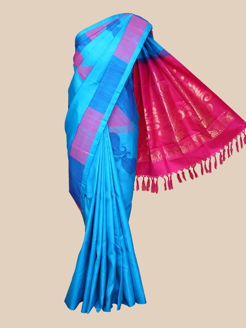 

The Chennai Silks Blue & Fuchsia Paisley Woven Design Handloom Pure Silk Kanjeevaram Saree