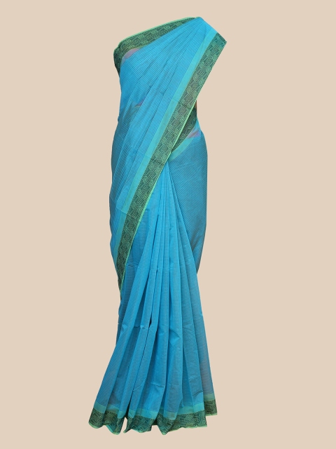 

The Chennai Silks Blue & Green Striped Pure Cotton Chettinad Saree