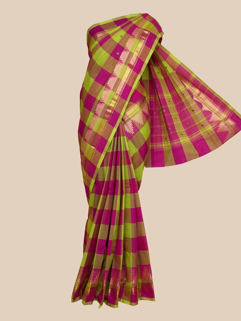 

The Chennai Silks Green & Purple Checked Pure Cotton Chettinad Saree