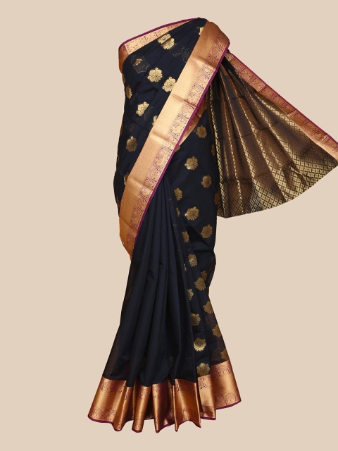 

The Chennai Silks Black & Gold-Toned Silk Cotton Fusion Maheshwari Saree