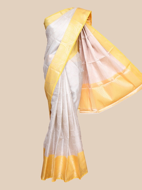 

The Chennai Silks Off White & Yellow Ethnic Motifs Zari Organza Banarasi Saree