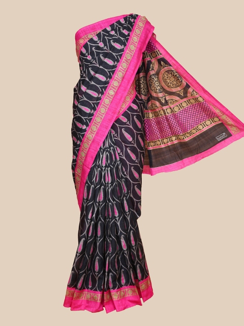 

The Chennai Silks Black & Pink Paisley Printed Saree