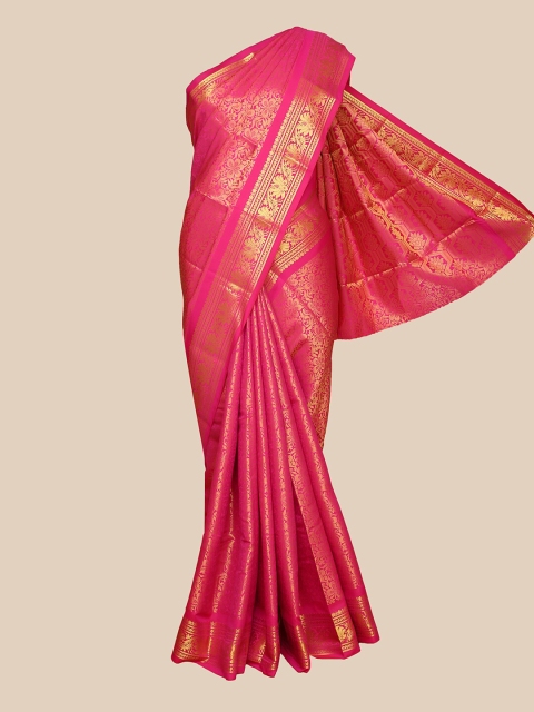 

The Chennai Silks Pink & Gold-Toned Floral Zari Art Silk Saree