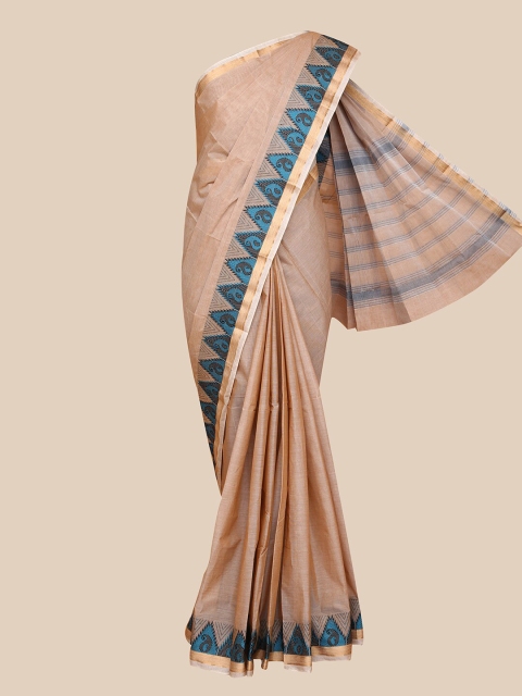 

The Chennai Silks Brown & Blue Zari Pure Cotton Fusion Chettinad Saree