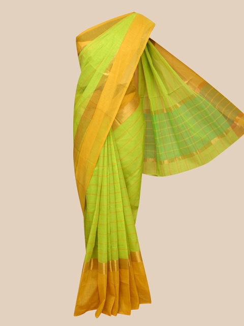 

The Chennai Silks Green & Yellow Striped Zari Pure Cotton Chettinad Saree