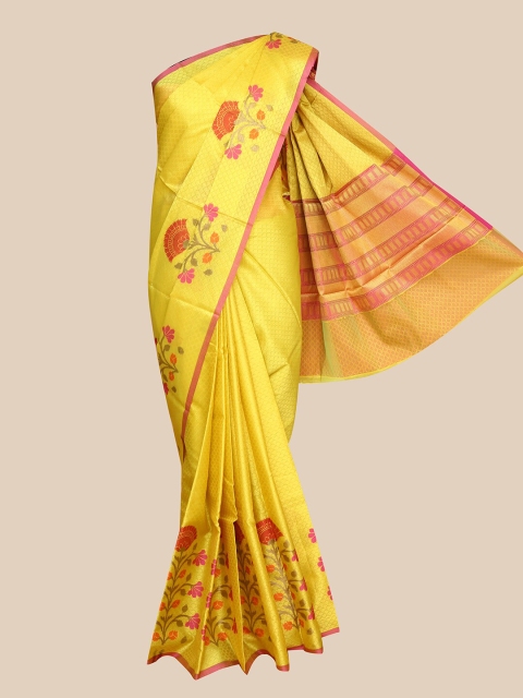 

The Chennai Silks Yellow & Pink Woven Design Zari Organza Fusion Banarasi Saree