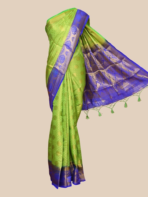 

The Chennai Silks Green & Blue Ethnic Motifs Zari Silk Blend Banarasi Saree