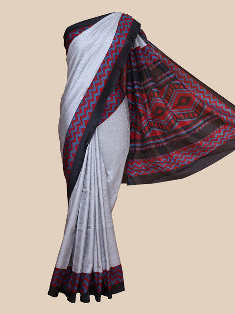 

The Chennai Silks Grey & Black Printed Border Saree